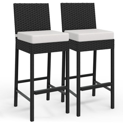 GustoWave Outdoor Wicker Barstool 2 Packs, Bar Chairs PE Rattan Materail, Patio Stools with Cushions for Backyard, Poolside