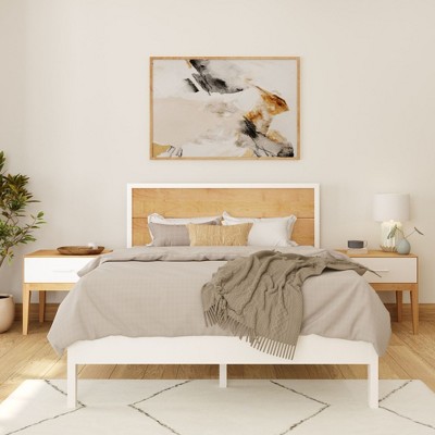 Plank+Beam Solid Wood Duo Queen Bedroom Set with 2 Nightstands, White/Birch
