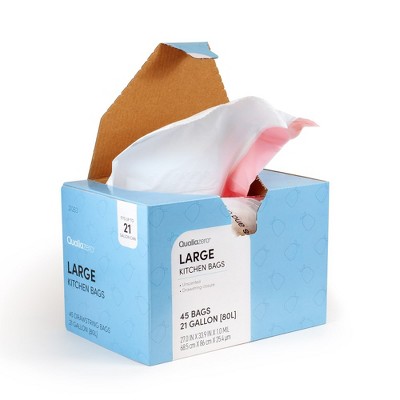 QUALIAZERO 21 GAL / 80L TRASH BAGS, UNSCENTED, 45 COUNT