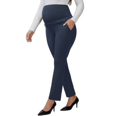 INSPIRE CHIC Women's Maternity Pants for Work Over the Belly High Waisted Office Pregnancy Trousers with Pockets