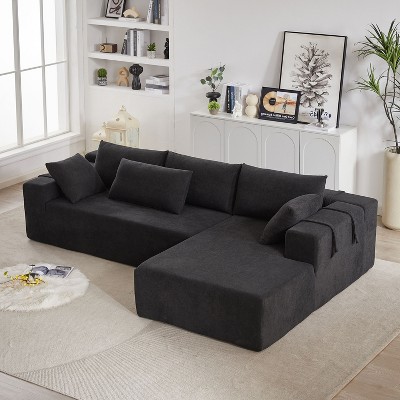 108” Chenille Sectional Sofa: L-Shaped, 6 Pillows, Free Combo - Living Room and Bedroom (Right Chaise)
