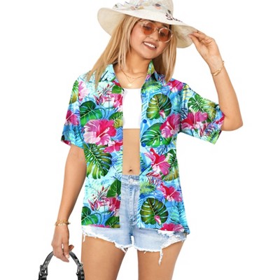 HAPPY BAY Women's Button Down Blouses Summer Party Blouse Shirt Floral Short Sleeve Vacation Tee Shirts Coverup Hawaiian T Shirt