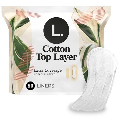 L. Organic Cotton Top Layer Ultra Thin Liners - Extra Coverage Absorbency - 80ct