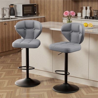 MOONMISS PU Leather Adjustable Swivel Barstools Kitchen Counter Height Bar Stools,Square Island Backed Bar Stools