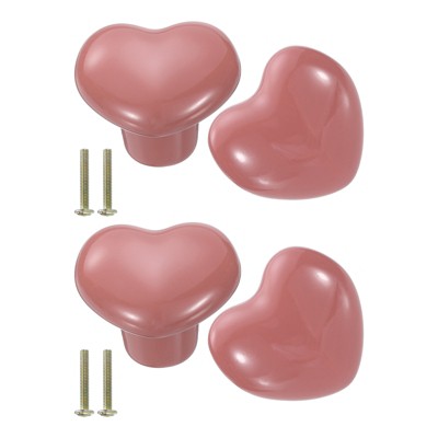 Unique Bargains Heart-Shaped Ceramic Drawer Knobs with Screw for Cupboard Wardrobe 4 Pcs