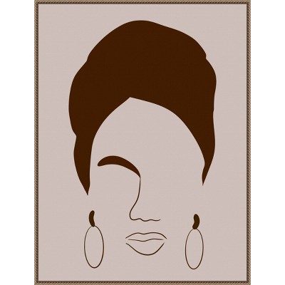 32"x42" Woman with Headwrap by Carelle N'guessan Framed Canvas Wall Art Print Bronze - Amanti Art