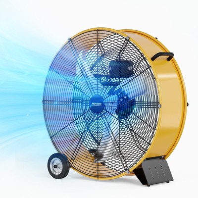 ROVSUN 24" Heavy Duty Drum Fan, 9500CFM High Velocity Industria Fan, 3-Speed Metal Floor Fan with Handle, Air Circulator for Gym, Barn, Shop, Garage