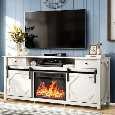 Sliding Diamond Door TV Stand for TVs up to 65" with 23" Electric Fireplace Included