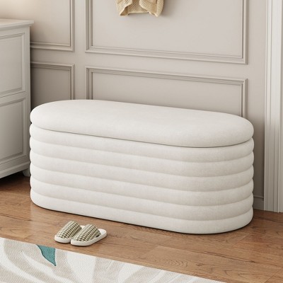 Kumasinova 40" Chenille Storage Ottoman Bench,Upholstered Foot Stool with Safety Hinges,End of Bed Storage Bench for Bedroom,Living Room,Entryway