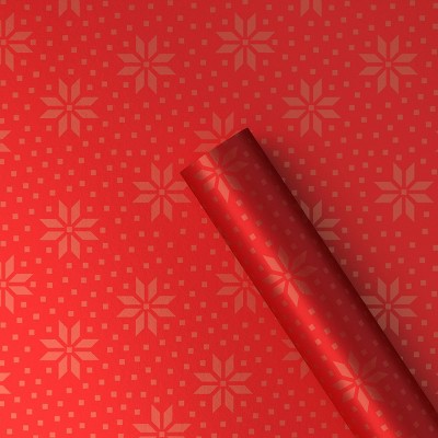 30" 25 sq ft Cozy Christmas Roll Wrap Red Tonal Star on Red - Wondershop™