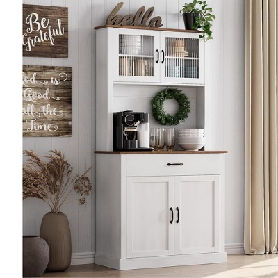 Whizmax Kitchen Pantry Cabinet with Microwave Stand, 71”Freestanding Tall Kitchen Cabinet with Doors and Shelves,Hutch Cabinet for Kitchen,Dining Room