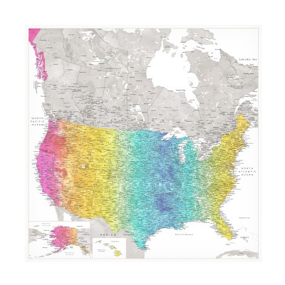 Trademark Fine Art - blursbyai Jude Detailed Map Of The Us And Canada Canvas Art
