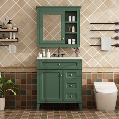 ModernLuxe 30'' Bathroom Vanity Set with Ceramic Sink, 2 Drawers & Tip-out Drawer, Freestanding Storage Cabinet with Mirror Cabinet