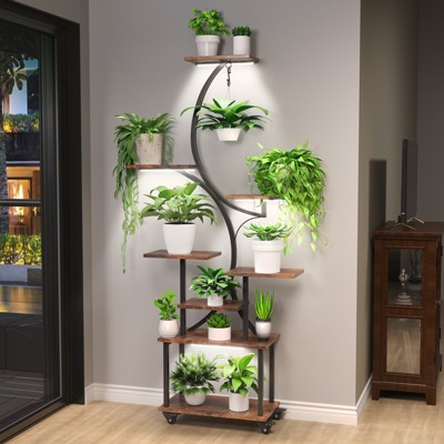 KTMBDW Plant Stand Indoor 8/9 Tier Multiple Plant Shelf Stands for Garden Corner Balcony Living Room Dark Brown