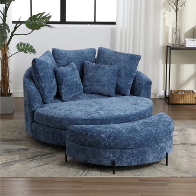 Hrinhom 59.8"W Modern Sofa Chair,Barrel Accent Chair With 5 Pillows and Storage Ottoman