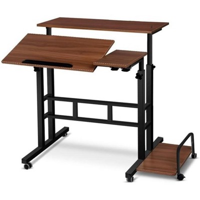 Liftable Standing Desk - Portable Rolling Computer Desk with Lockable Casters, Adjustable Height Small Mobile Stand Up Desk