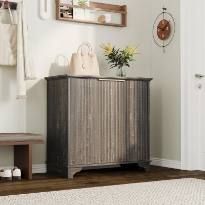 Farmhouse Small Sideboard Buffet Cabinet Wooden Kitchen Storage w/ 2 Doors & Adjustable Shelf