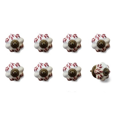 HomeRoots Set of Eight Brown And White Ceramic And Metal Drawer Pull Knobs