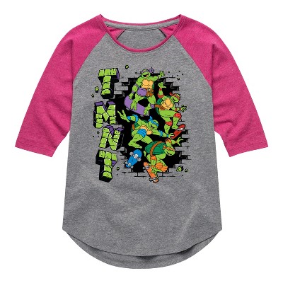 Girls' - Teenage Mutant Ninja Turtles - Skateboards Shirt Tail Raglan Graphic T-shirt