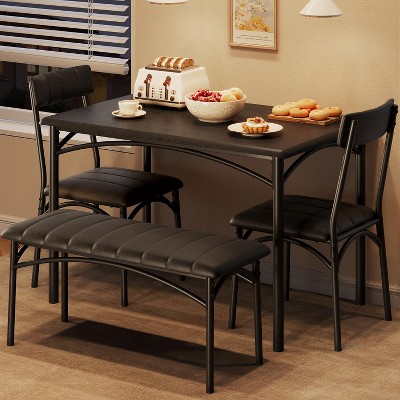 4PCS  Dining Table and ChaiSet, Modern Rectangular Dining Table with Upholstered Bench & Chairs, for Dining Room, Kitchen, Compact Areas