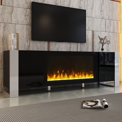Kumasinova On-Trend Modern TV Stand with Electric Fireplace for TV up to 78",High Gloss Entertainment with Storage for Living Room