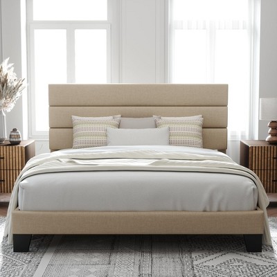 Allewie Platform Bed Frame with Fabric Upholstered Headboard and Wooden Slats Support, Fully Upholstered Mattress Foundation/No Box Spring Needed/Easy Assembly