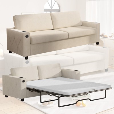 Mjkone 2-in-1 Pull Out Sofa Bed,Sleeper Sofa Couch with Memory Foam Mattress,Cup Holder,USB,Pull Out Couch Bed