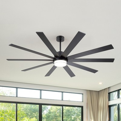 Airsurfer 75" Matte Black Ceiling Fan with 3 Colors LED Light and Remote,6 Speeds Ceiling Fan with 10 Plywood Blades,Memory Function,3 Downrods