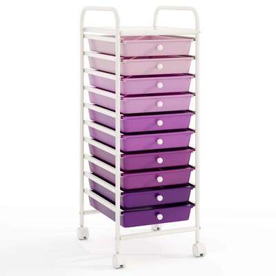 Costway 10 Drawer Rolling Storage Cart Scrapbook Paper Office School Organizer Gradient Black/Gradient Pink/Multicolor/Yellow/Colorful/Clear/Black/Hot Pink/Skin Pink/Purple