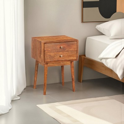 Royal Hampton Bedside Nightstand Table with 2 Drawers and Brass Knobs, Mango Wood Construction
