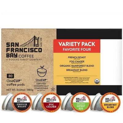 San San Francisco Bay Coffee Variety Pack Medium Roast Coffee - 80ct