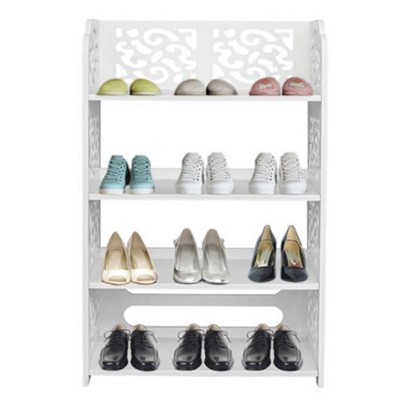 Boersma 4-Tier Carved Shoe Rack – Elegant Wood Plastic Panel Storage Organizer for Entryway, Hallway or Living Room Freestanding Shoe Shelf