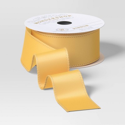 30' Christmas Fabric Ribbon Yellow Gold Satin - Wondershop™