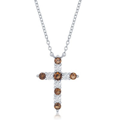 Bella Silver Sterling Silver Garnet CZ 'January Birthstone' Cross Necklace - Red - 16+2 Inch