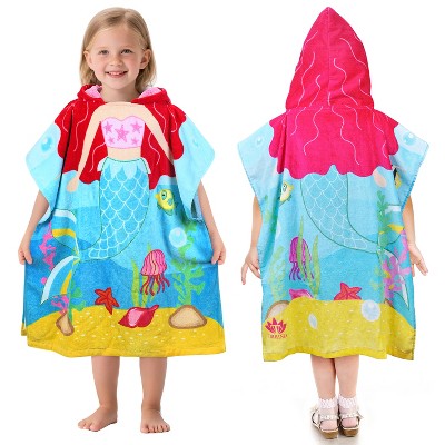Tirrinia Kids 100% Cotton Beach Towel, Surf Beach Bath Swim Hooded Towels for Girls Toddler Gift, 24 by 52-inch