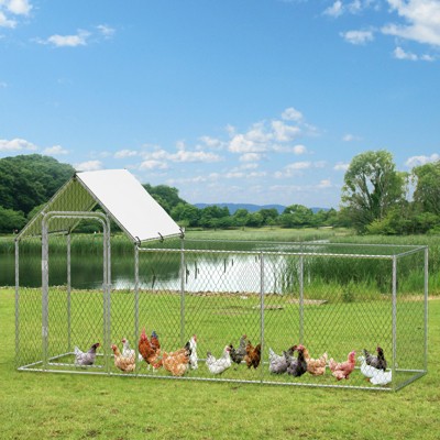 Large Metal Chicken Run, Walk-in Chicken Coop with Lockable Door, Outdoor Chicken Pen with Waterproof and Anti-UV Cover,  Poultry Cage for Yard, Farm