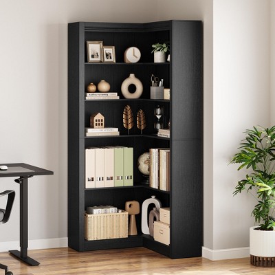 71.8'' Farmhouse Corner Bookcase, L-Shaped Bookshelf Large Bookcase, 5 Tier Display Shelf Heavy Duty Bookcases
