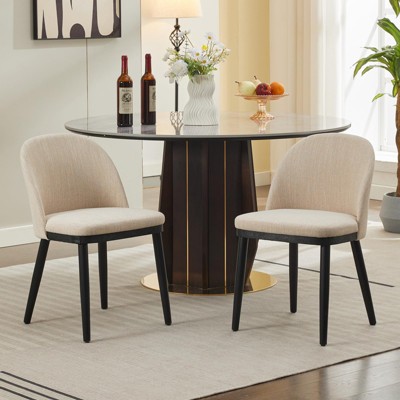Modern Dining Chairs Set of 2, Linen Upholstered, Wood Legs