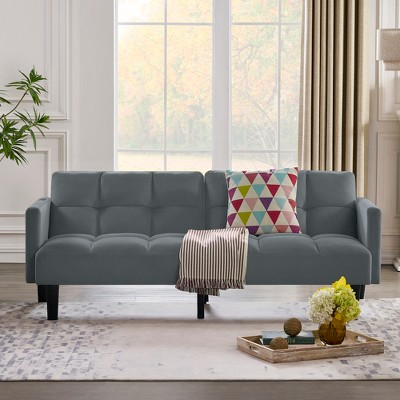 TiramisuBest Velvet Futon Couch, Convertible Folding Sofa Bed, Tufted Couch for Apartment, Space-Saving Design, Black
