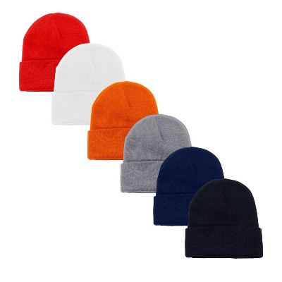 12 Pack Plain Long Cuffed Men's Beanies Skullies Multipack Bulk