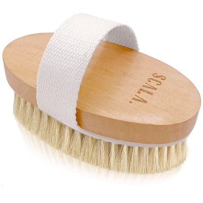 Scala Natural Bristle Body Brush - Soft Exfoliating Dry Brush for Dead Skin, Cellulite, Lymphatic Drainage, Blood Flow
