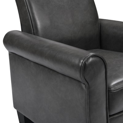 Racxily Dual Tone PU Leather Armchair – Comfy Reading Chair for Living/Bedroom/Office, Dark Grey & Black, Ergo-Support + Non-Slip Base