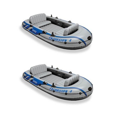 Intex Excursion Inflatable Rafting Fishing 4 Person Boat w/ Oars & Pump (2 Pack)