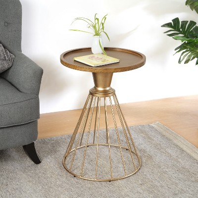 Hollow Edge Vintage Art Side Table, Antique Gold and Natural Colour