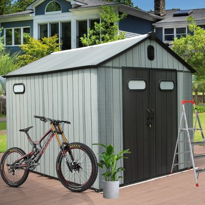 Outdoor Plastic Storage Shed, Waterproof Resin Garden Tool Shed with Lockable Doors, Windows or Vents for Lawn Mower, Bike – Cuddlewood