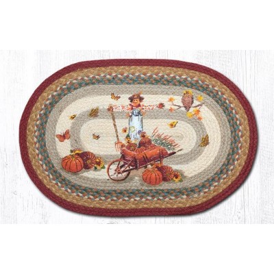 Earth Rugs Pumpkin Celebration Oval Patch Tread – 20"x30" Braided Jute Hand-Stenciled Fall Accent