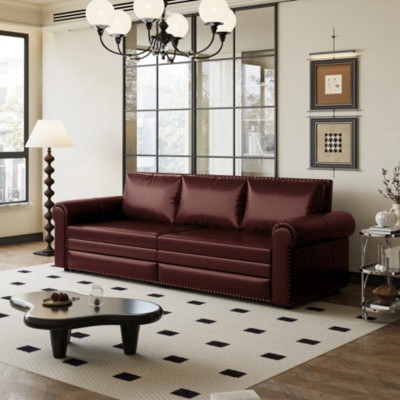 TiramisuBest 93.7" King Chesterfield Sofa Bed Faux Leather Sofa Pull-Out Nailhead Trim Sofa Living Room