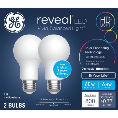 GE 2pk Reveal LED 60W Bulb Frosted A19 New