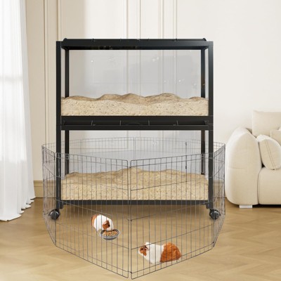 Large Hamster Cage with Acrylic Sides, Metal Guinea Pig Cages, Universal Wheels+Chew-Proof Dual Door