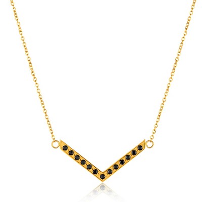 ELYA Women's Polished Cubic Zirconia Chevron Steel Necklace - 18"